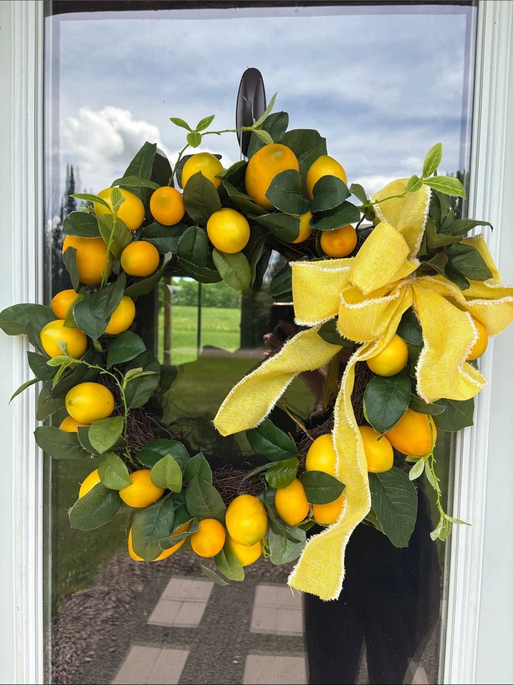 Vintage Lemon Wreath with yellow burlap Bow
